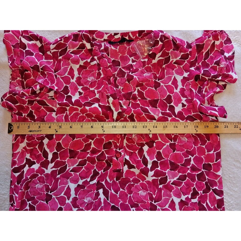 Zac & Rachel Medium Pink Floral Ruffle Short Sleeve V Neck Cottage core Top Blou - Picture 6 of 7